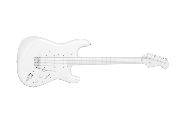 una guitarra eléctrica blanca aislada en un fondo blanco
