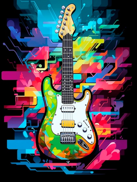 Guitarra eléctrica en un fondo abstractamente colorido