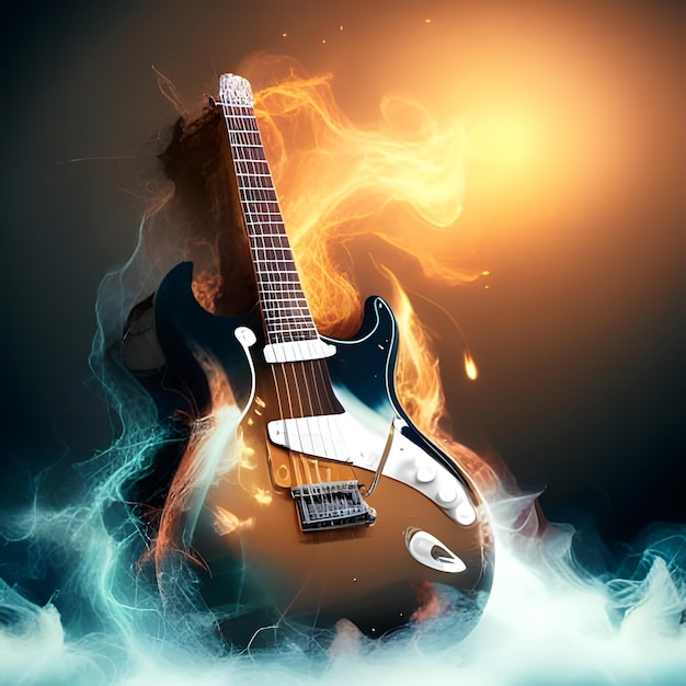 Foto guitarra eléctrica de fuego y hielo