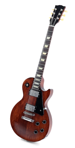 Guitarra eléctrica marrón aislada en blanco