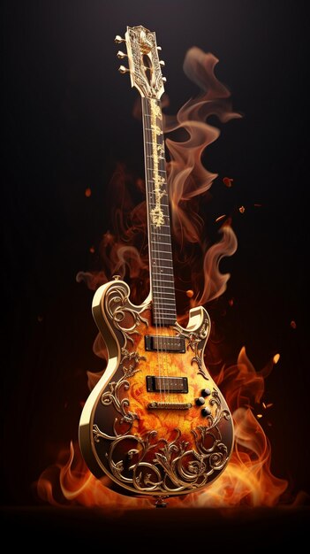 guitarra eléctrica con modo de pie una combinación de fuego ardiente