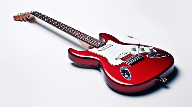 Guitarra eléctrica roja sobre fondo blanco Ai generativo