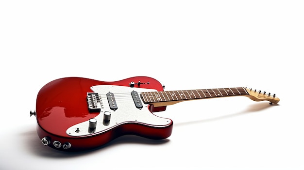 Guitarra eléctrica roja sobre fondo blanco Ai generativo