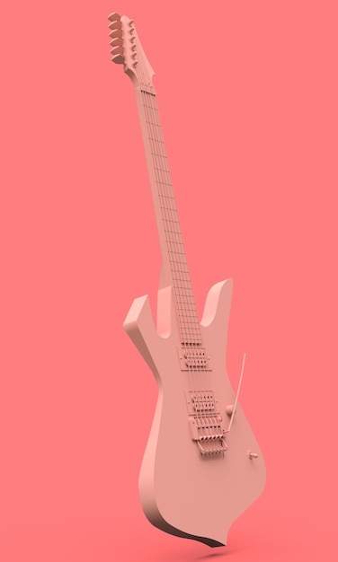 Guitarra eléctrica rosa al estilo minimalista sobre un fondo rosa. Representación 3D.