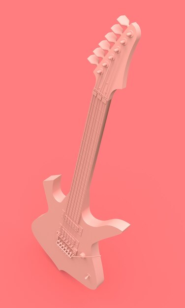 Guitarra eléctrica rosa al estilo minimalista sobre un fondo rosa. Representación 3D.