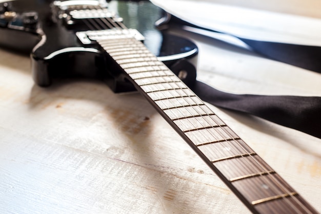 Guitarra elétrica, ligado, antigas, madeira, superfície