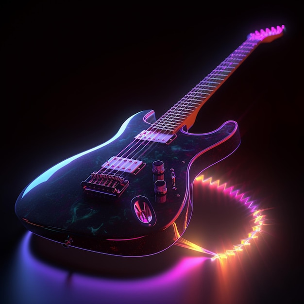 guitarra elétrica neonlit lançando um show de luzes vibrantes