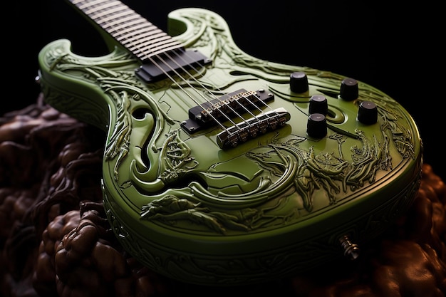 Foto guitarra elétrica verde com belas esculturas