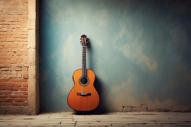 guitarra española en la pared vieja copia espaciada