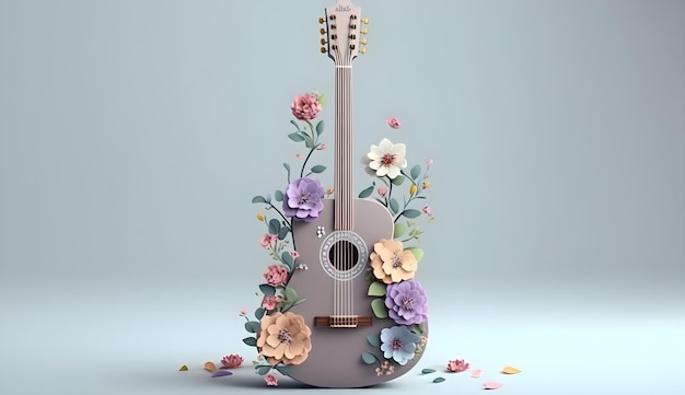 Una guitarra con flores