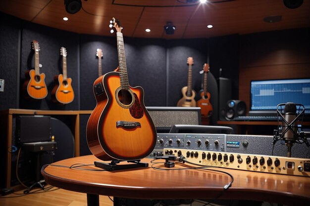 Guitarra fotoacústica en el estudio de grabación