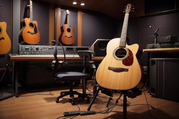 Guitarra fotoacústica en el estudio de grabación