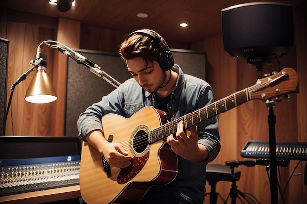 Guitarra fotoacústica en el estudio de grabación