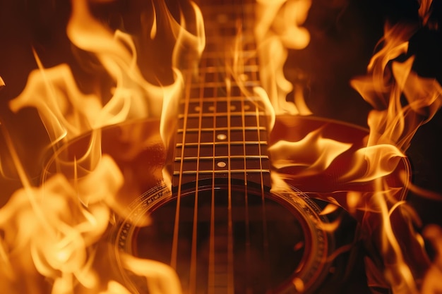 guitarra en fuego aislada sobre fondo negro