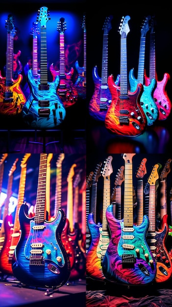 Foto una guitarra llena de colores