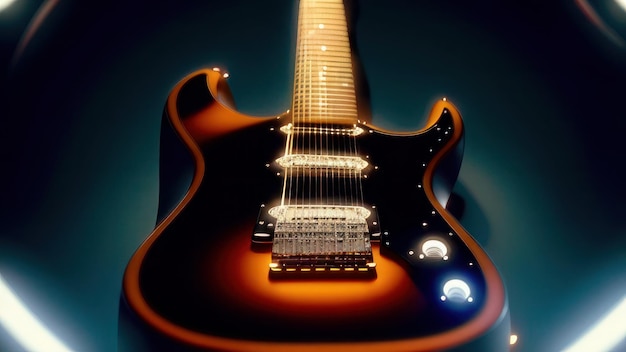 Una guitarra con las luces encendidas y la palabra guitarra en ella.