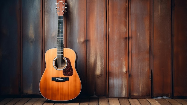 una guitarra con mango de madera