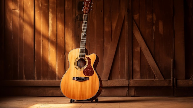 una guitarra con mango de madera