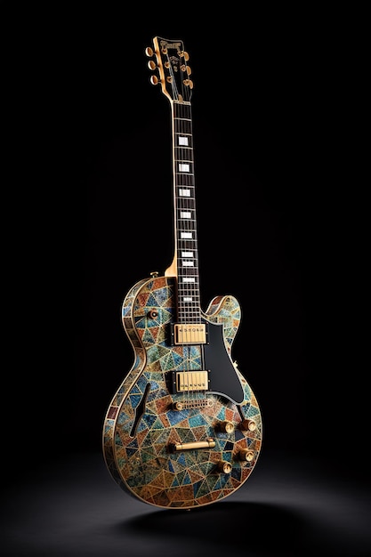 Una guitarra de mosaico con la palabra rock.