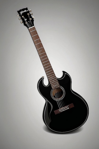 Una guitarra negra con la palabra la palabra guitarra en la parte inferior