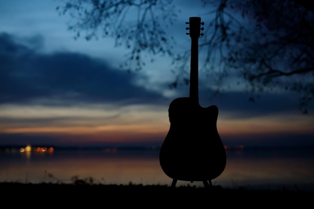 Foto guitarra no conceito romântico da natureza