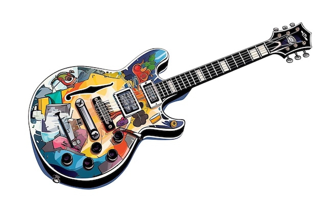 Una guitarra con una pintura de colores en ella