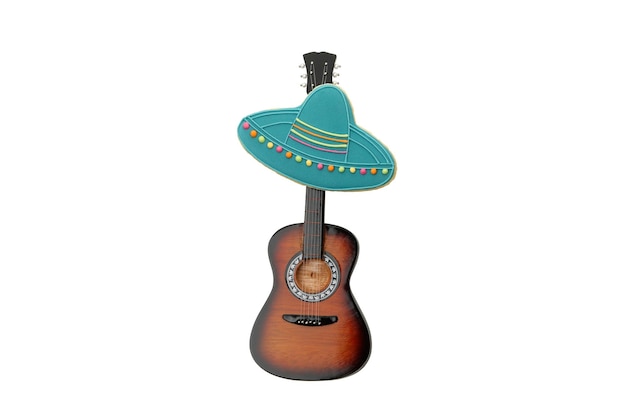 Guitarra PNG y sombrero aislados sobre un fondo blanco