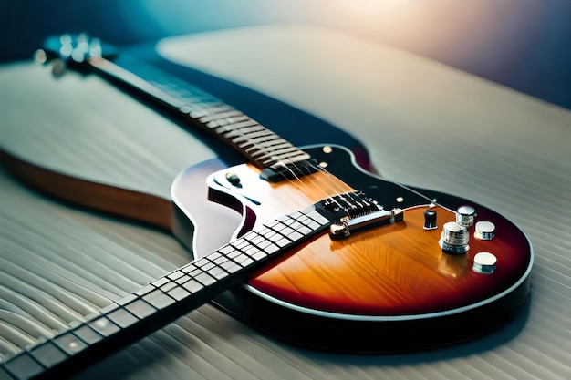 Una guitarra con una raya blanca y una raya blanca.