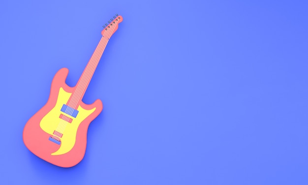 Guitarra de renderizado 3D sobre un fondo azul.