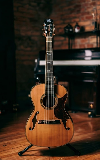 Foto guitarras elétricas e pedal em estúdio de gravação prática de banda de música