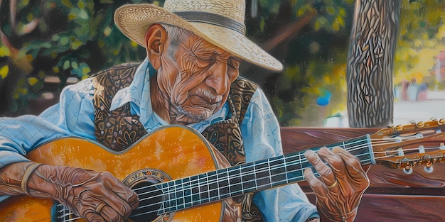 Guitarrista con guitarra acústica música aficiones creatividad artista de rendimiento
