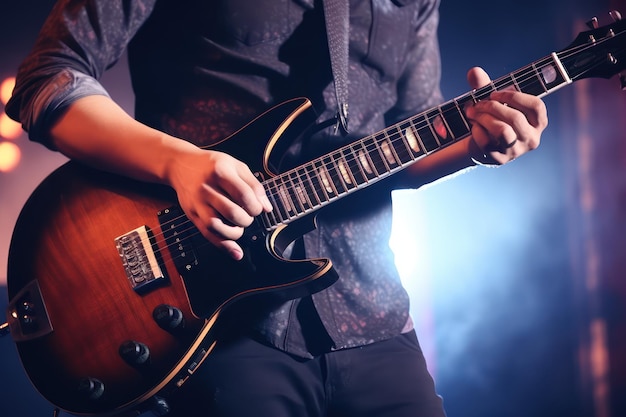 Guitarrista mãos ang guitarra closeup