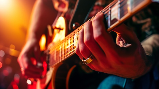 Guitarrista tocando la guitarra de cerca