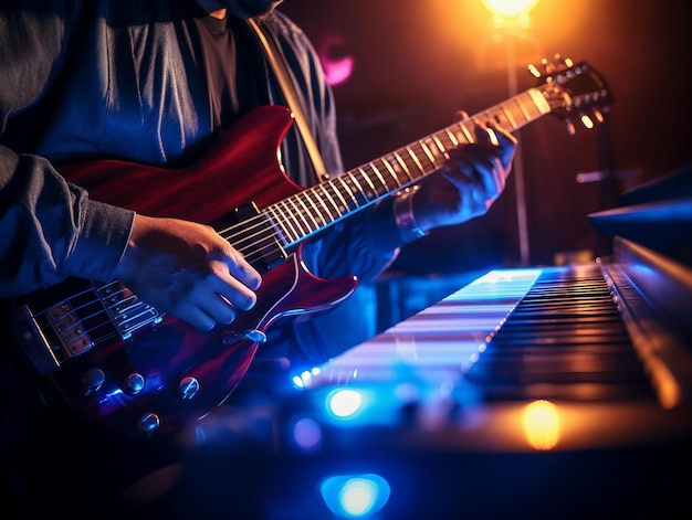 Foto guitarrista tocando la guitarra