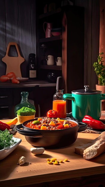 Gulasch, eine Suppe oder ein Eintopf aus Fleisch und Gemüse, gewürzt mit Paprika