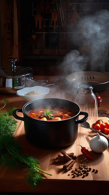 Gulasch, eine Suppe oder ein Eintopf aus Fleisch und Gemüse, gewürzt mit Paprika