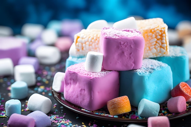 Guloseimas e sobremesas coloridas de marshmallow para comemorar o Dia Nacional de Brindar com Marshmallow