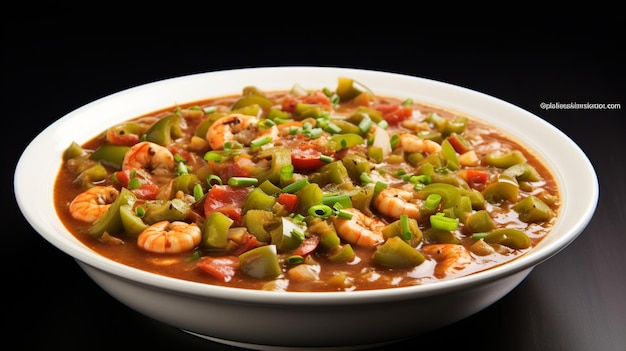 Gumbo estofado con carne, mariscos y verduras de la Santa Trinidad