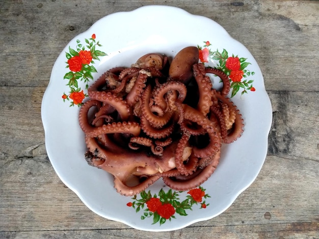 Gurita Rebus oder gekochter Oktopus Indonesisches kulinarisches Essen