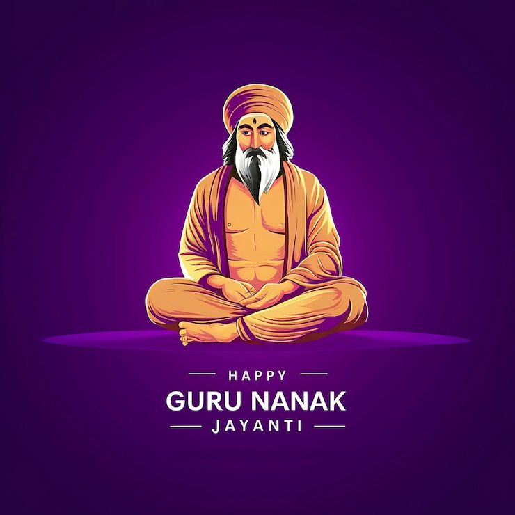 Foto guru nanak jayanti con el estandarte de guru nanak