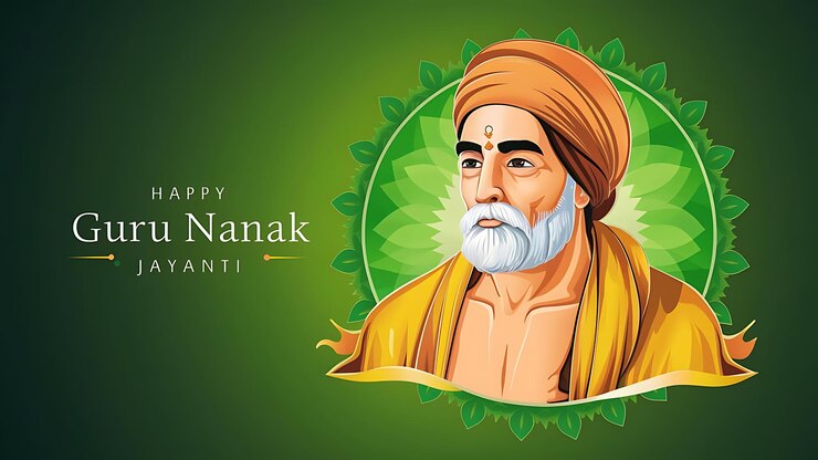 Foto guru nanak jayanti con el estandarte de guru nanak
