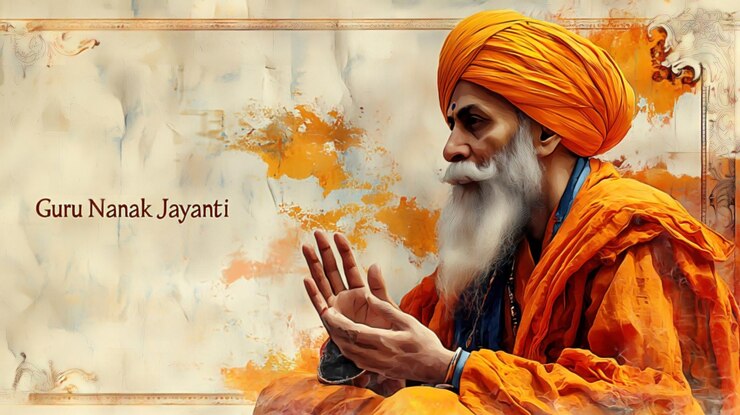 Foto guru nanak jayanti con el retrato de guru nanak con fondo de acuarela amarillo suave