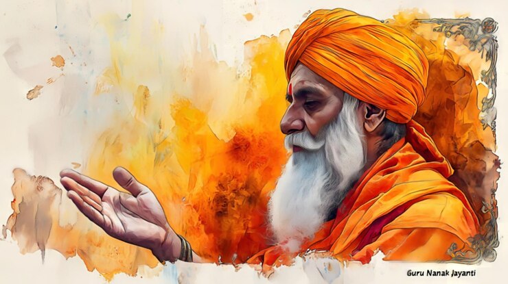 Foto guru nanak jayanti con el retrato de guru nanak con fondo de acuarela amarillo suave