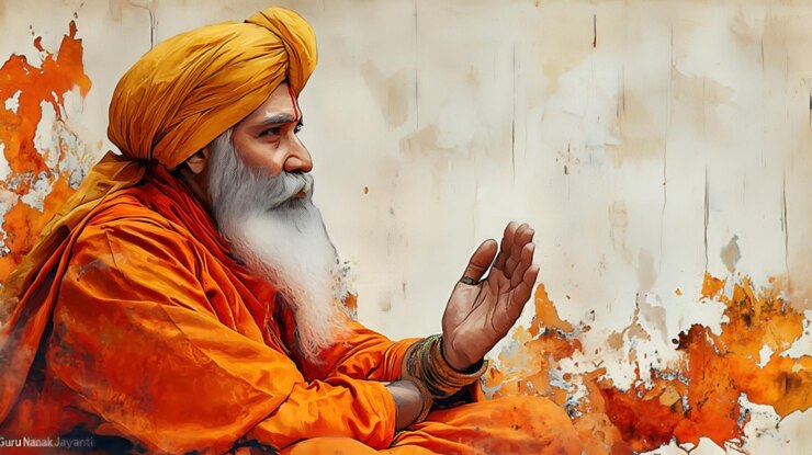 Foto guru nanak jayanti con el retrato de guru nanak con fondo de acuarela amarillo suave
