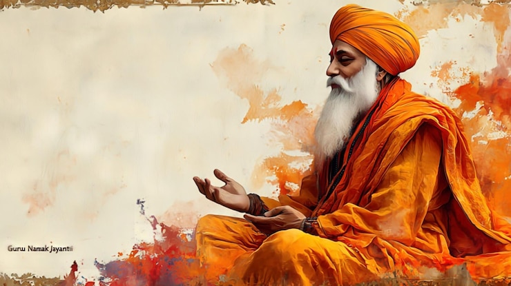 Foto guru nanak jayanti con el retrato de guru nanak con fondo de acuarela amarillo suave