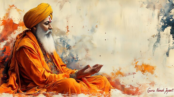 Foto guru nanak jayanti con el retrato de guru nanak con fondo de acuarela amarillo suave