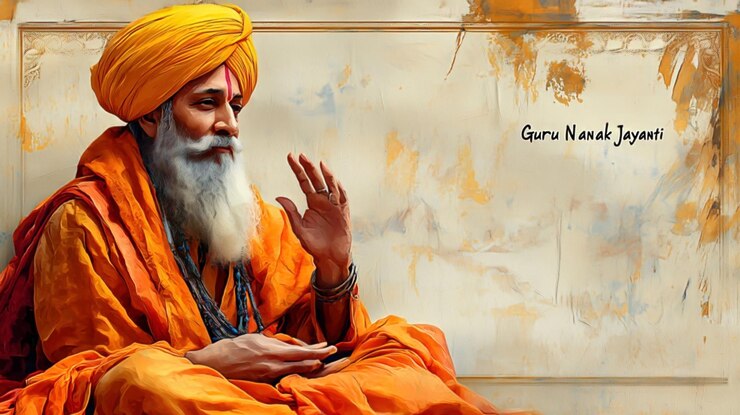 Foto guru nanak jayanti con el retrato de guru nanak con fondo de acuarela amarillo suave