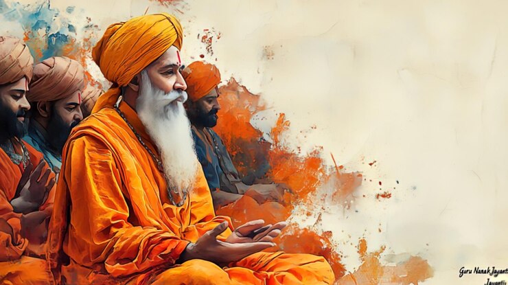 Foto guru nanak jayanti con el retrato de guru nanak con fondo de acuarela amarillo suave