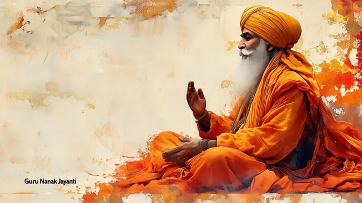 Foto guru nanak jayanti con el retrato de guru nanak con fondo de acuarela amarillo suave