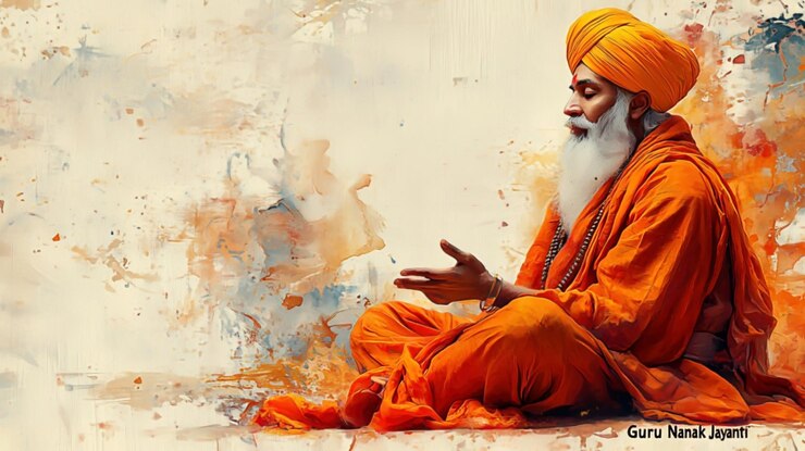 Foto guru nanak jayanti con el retrato de guru nanak con fondo de acuarela amarillo suave